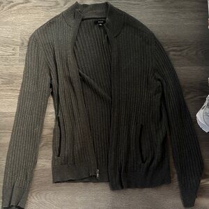 Alfani Dark Gray Ribbed Zip-Up Sweater